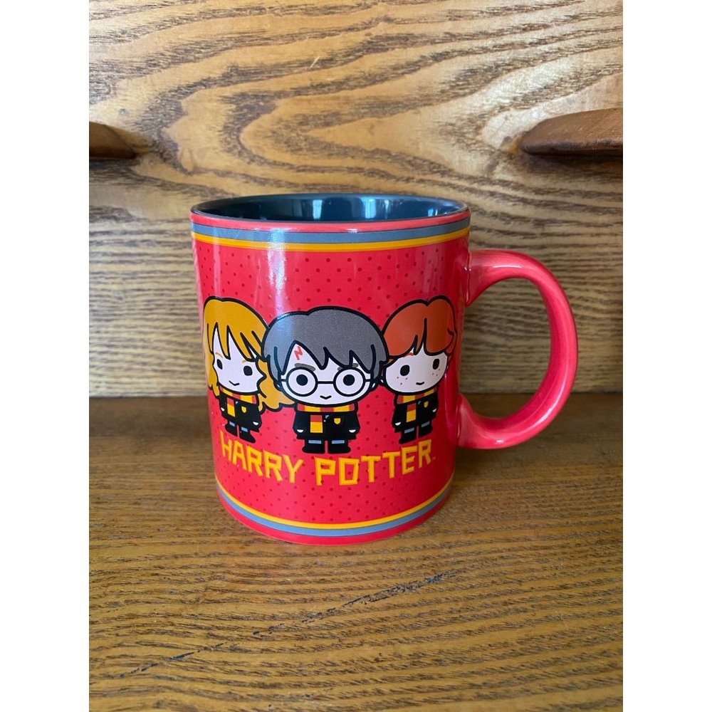 Harry Potter 20oz Ceramic Mug Red with polka dots and Blue/Yellow Stripe at top